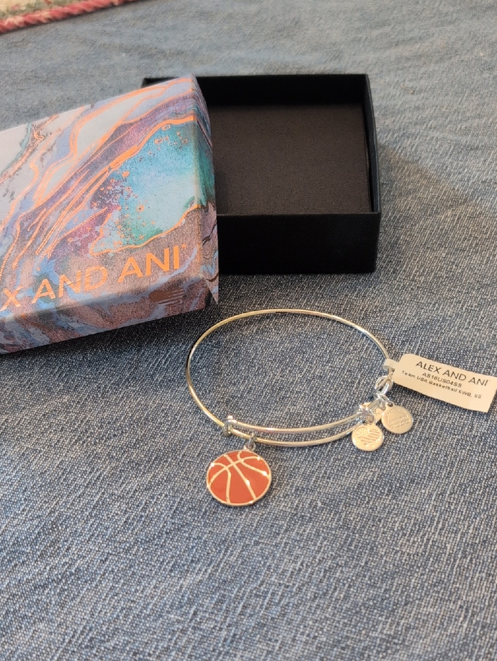 Alex and Ani Silver Basketball Charm Bangle with Orange Enamel Charm